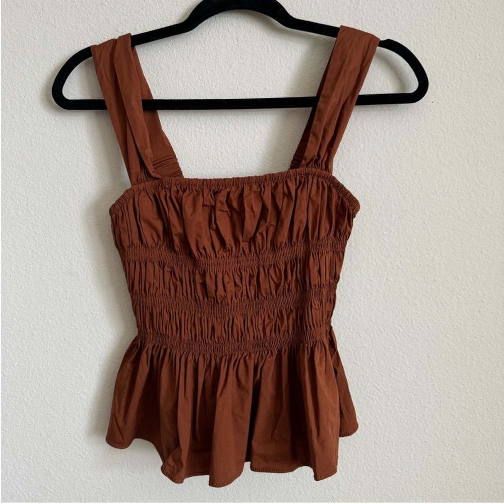 STAUD Brown Smocked Blouse